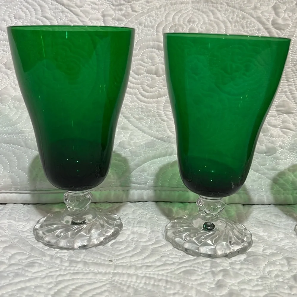 Fostoria Colonial Dame green‎ glasses, set of 8